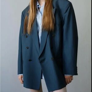 Fabulous VTG 80s oversized Teal Windowpane plaid Double Breasted Jacket